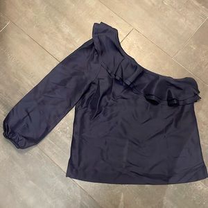 Jcrew silk navy one shoulder top size 2